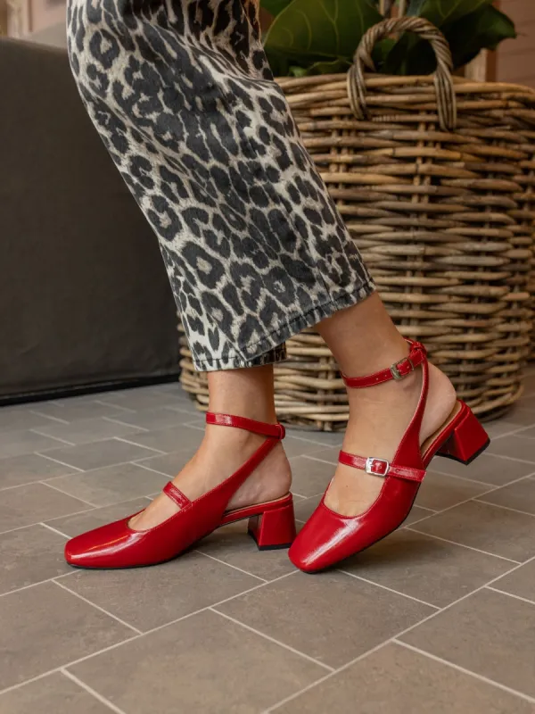 Novo Red Standard Fit Hazel Low Block Heel Ankle Strap Mary Jane Shoes sold by next