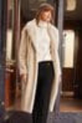Love & Roses Cream Long Line Oversized Lapel Faux Fur Coat sold by next
