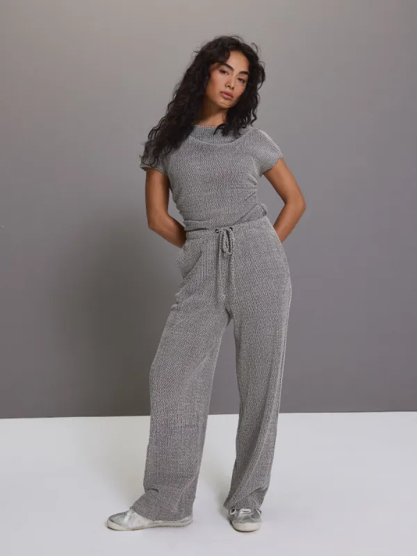 Grey Wide Leg Drawstring Textured Trousers sold by next