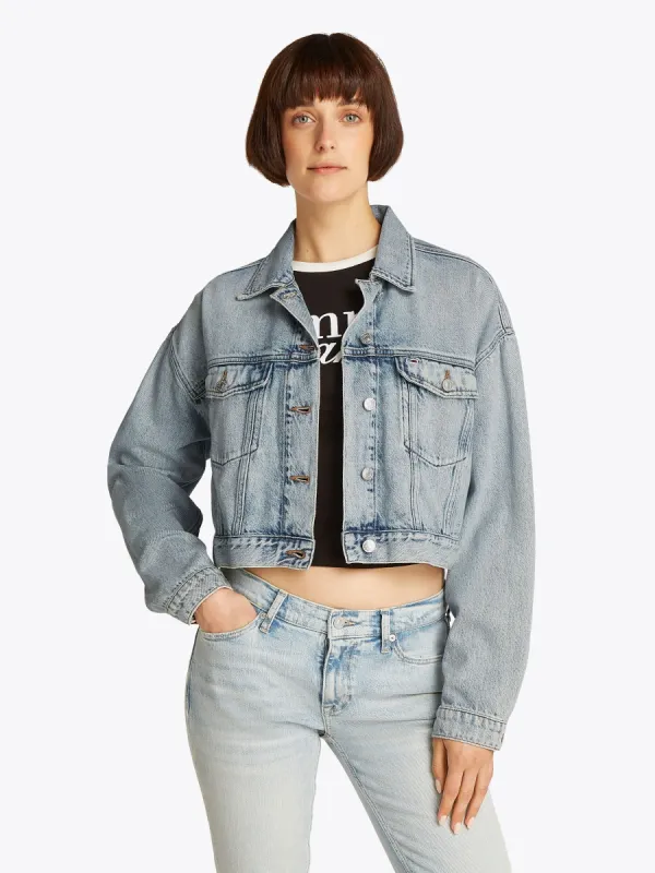 Tommy Jeans Blue Oversized Crop Trucker Jacket sold by next