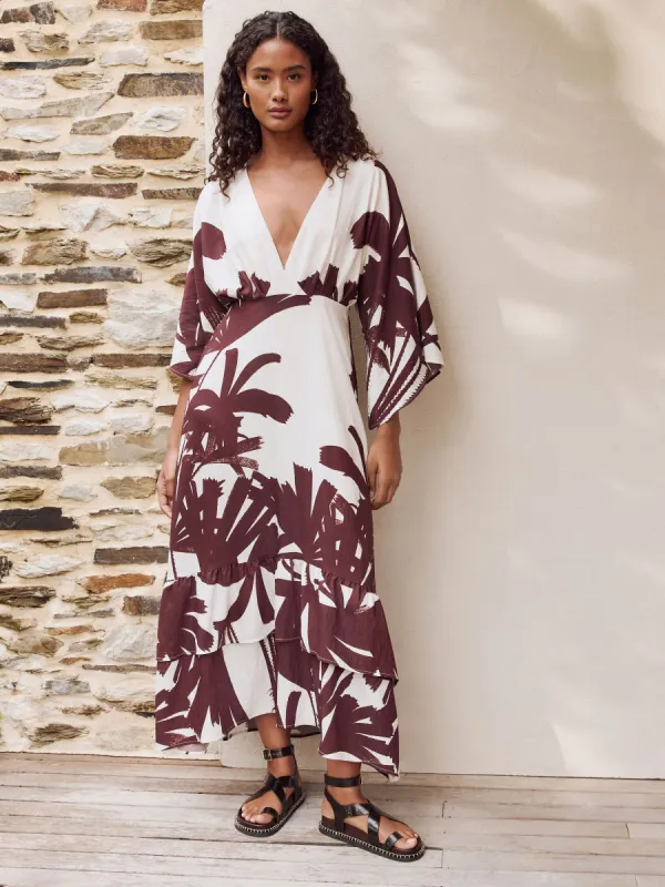 Brown/White Long Sleeve Beach Maxi Dress sold by next