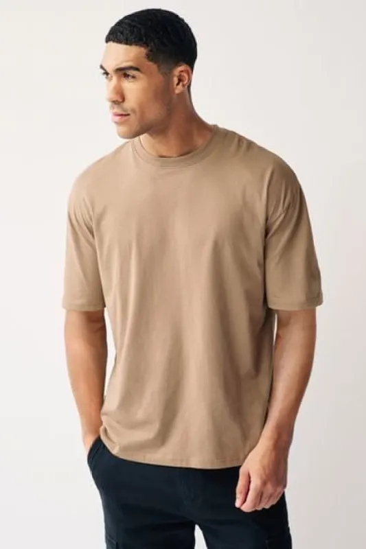 Stone Relaxed Fit Essential Crew Neck T-Shirt sold by next