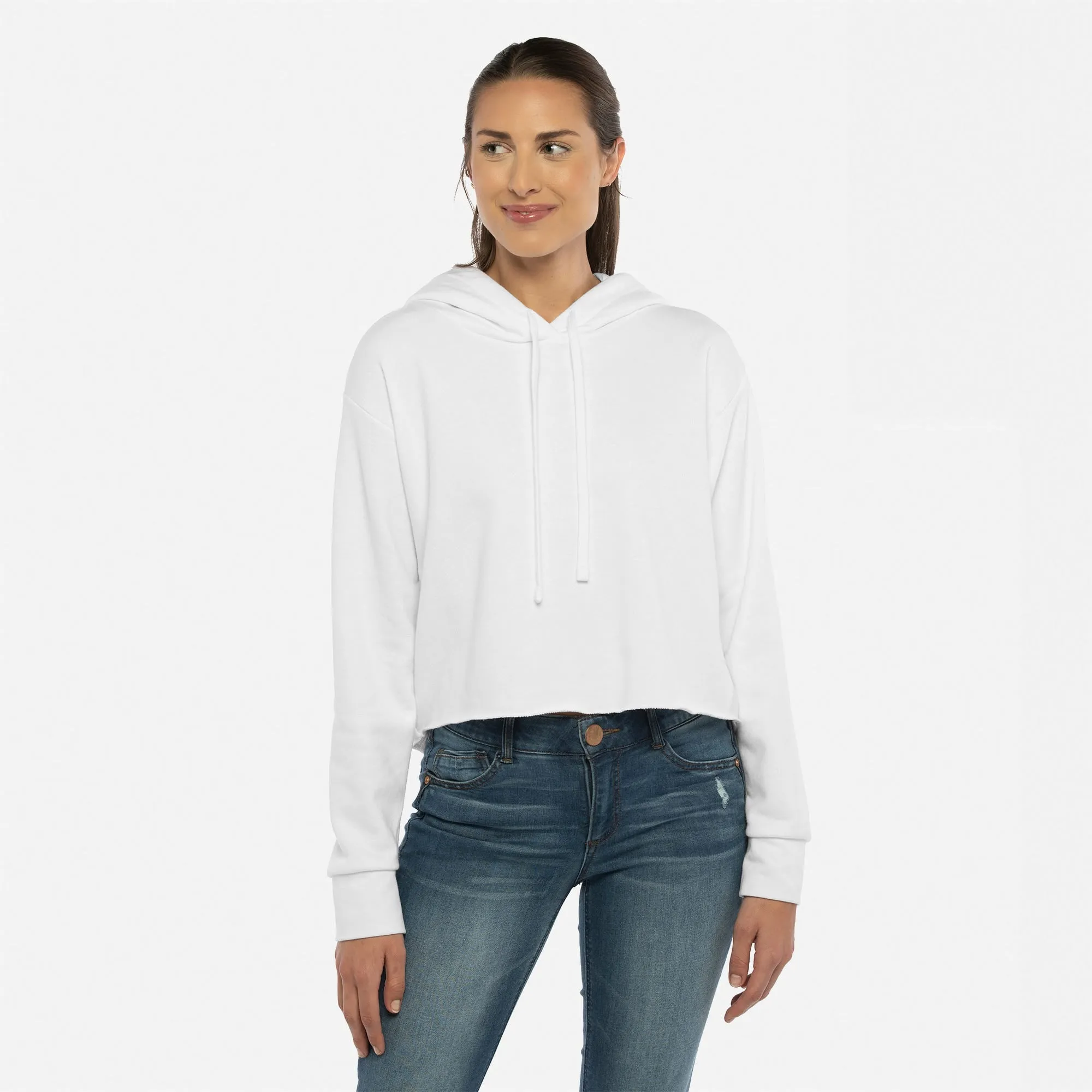 Women's Laguna Sueded Raw Edge Crop Hoodie sold by Next Level Apparel