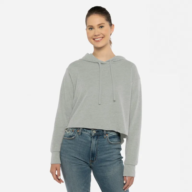 Women's Laguna Sueded Raw Edge Crop Hoodie sold by Next Level Apparel