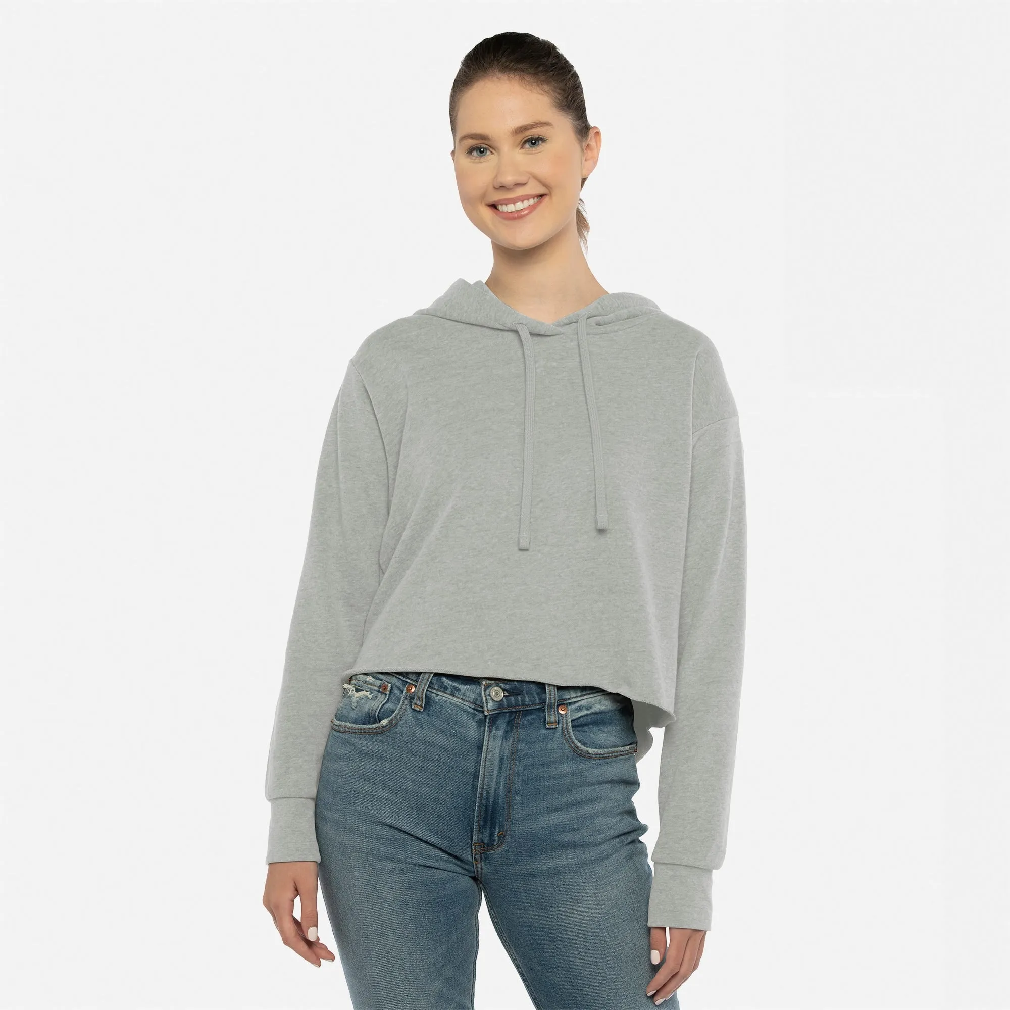 Women's Laguna Sueded Raw Edge Crop Hoodie sold by Next Level Apparel