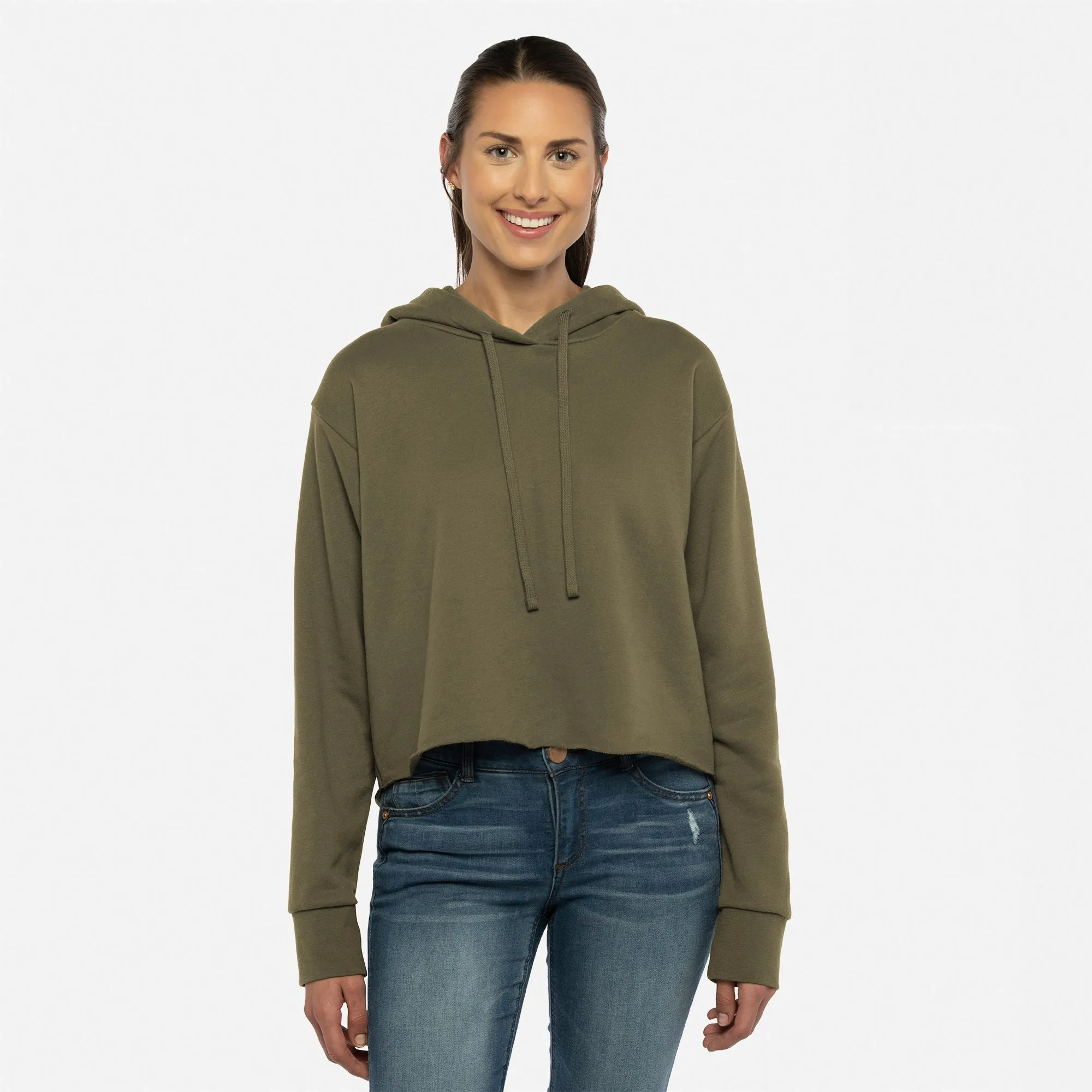 Women's Laguna Sueded Raw Edge Crop Hoodie sold by Next Level Apparel
