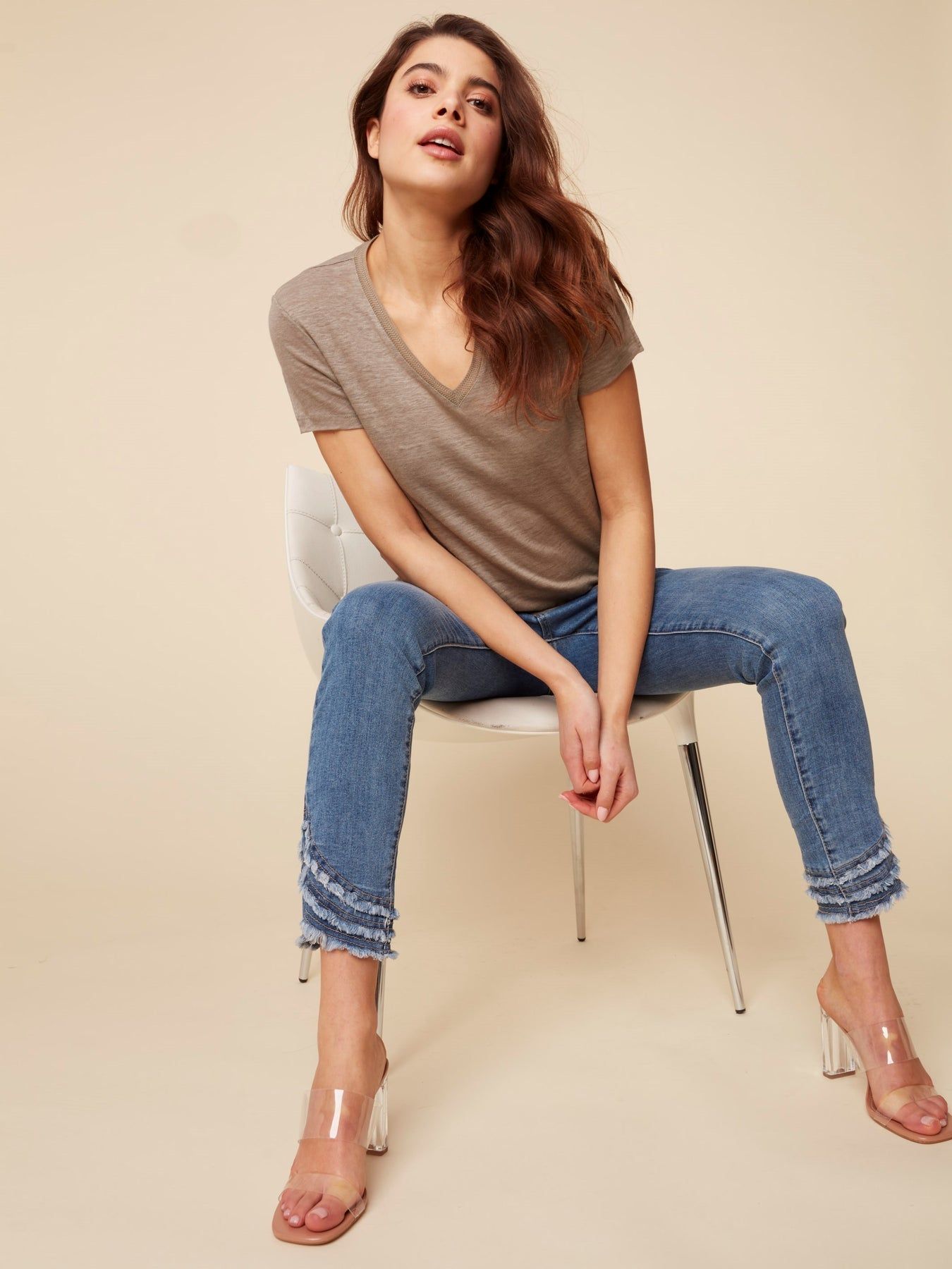 LINEN V-NECK T-SHIRT sold by Nica product image thumbnail 5