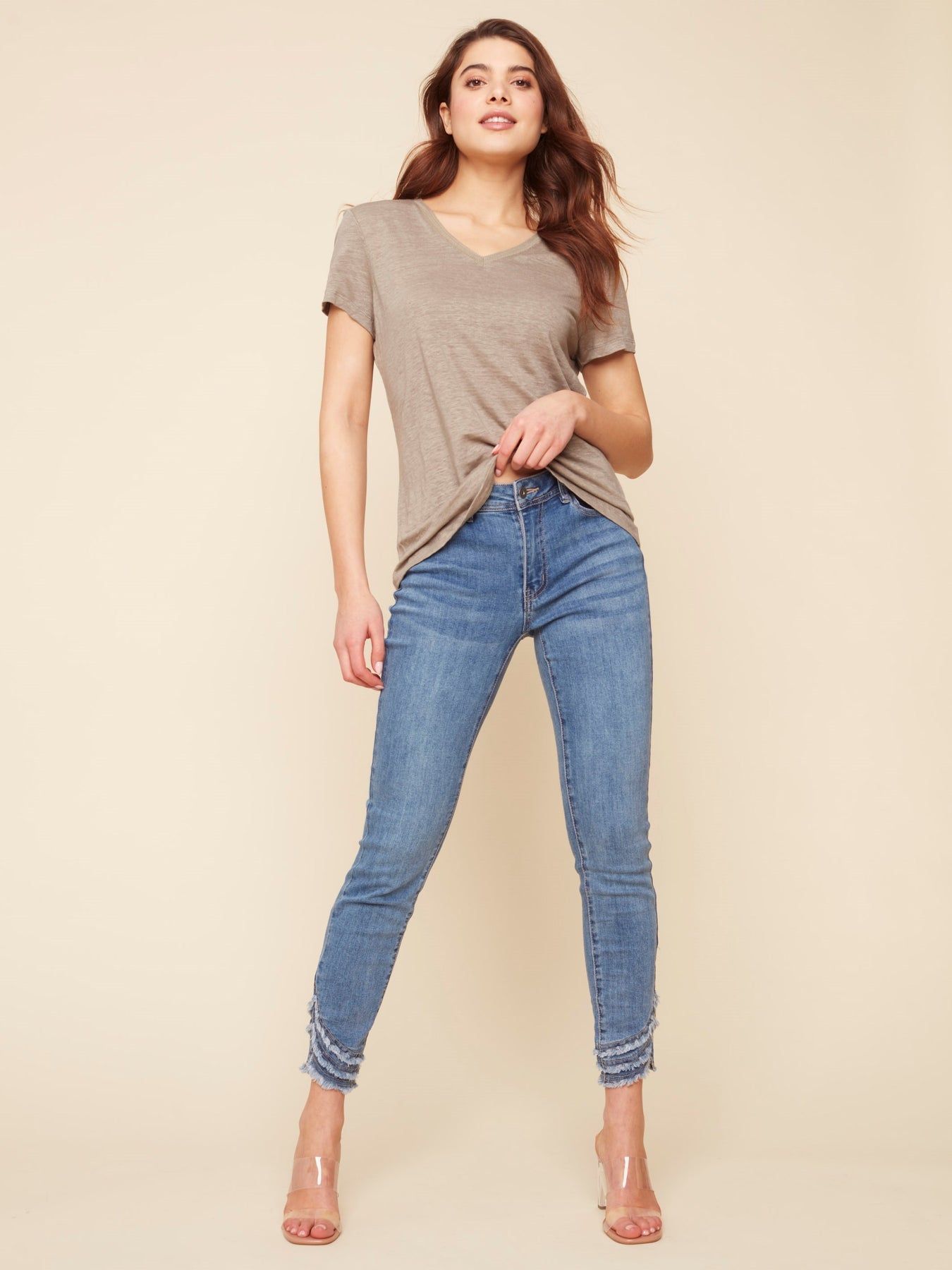 LINEN V-NECK T-SHIRT sold by Nica product image thumbnail 3