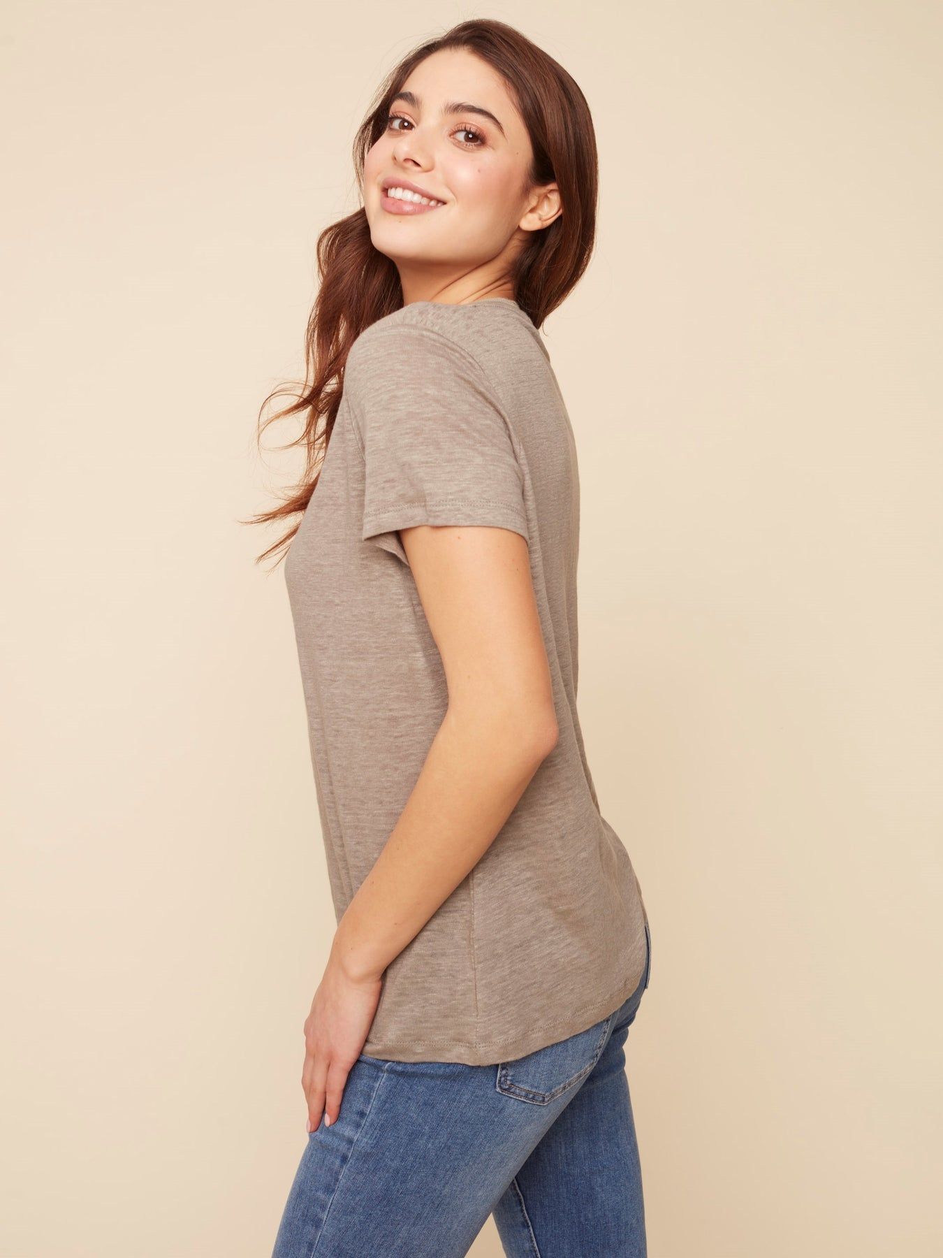 LINEN V-NECK T-SHIRT sold by Nica product image thumbnail 2
