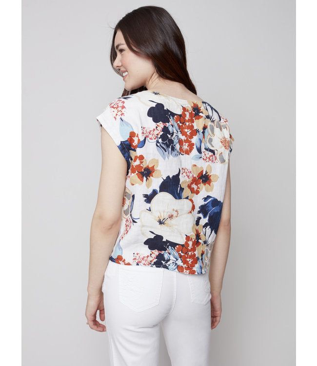 PRINTED CAP SLEEVE TOP WITH FRONT TIE sold by Nica product image thumbnail 4