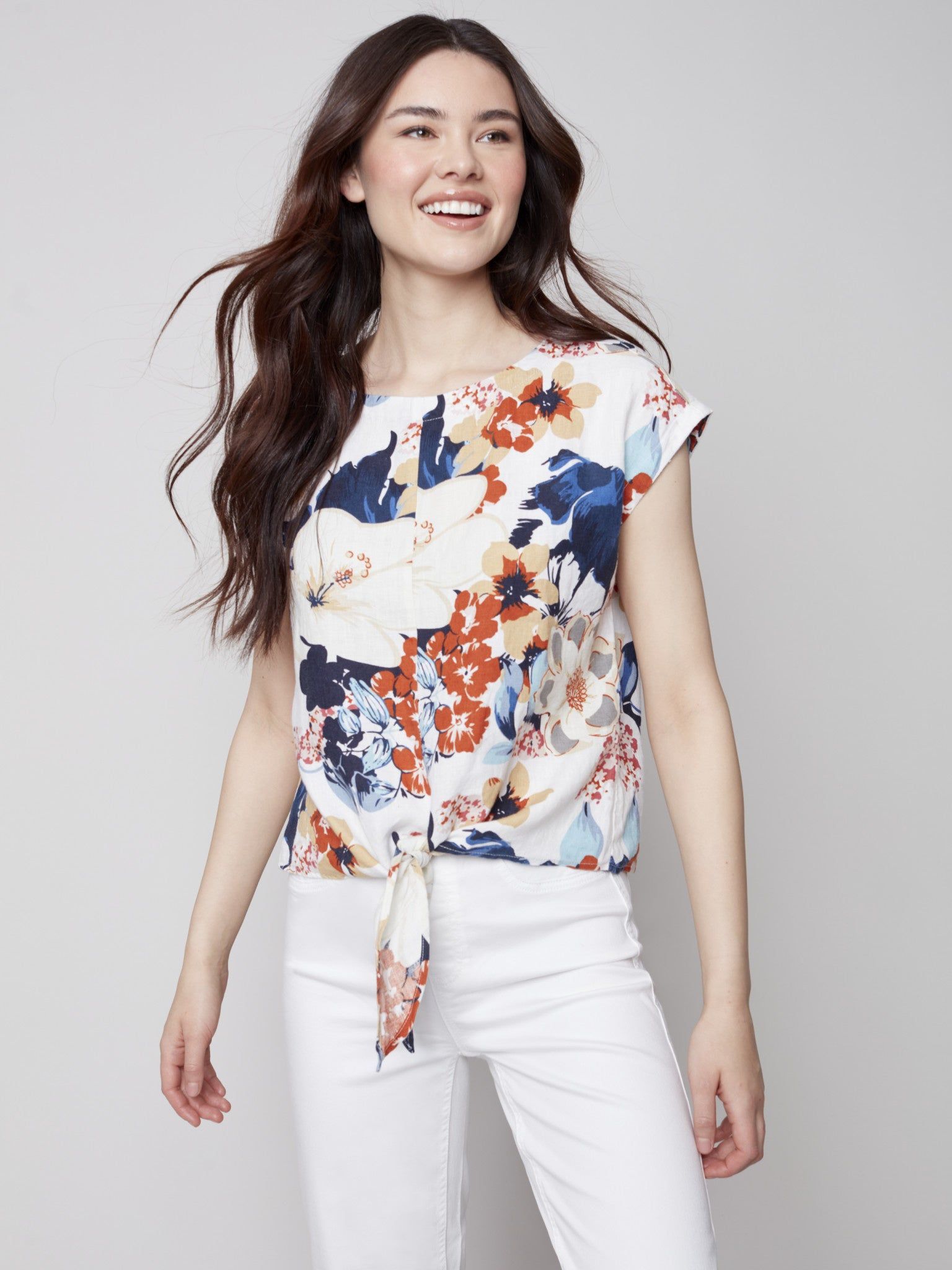 PRINTED CAP SLEEVE TOP WITH FRONT TIE sold by Nica product image thumbnail 5
