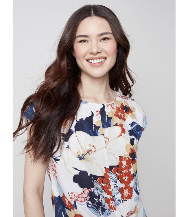 PRINTED CAP SLEEVE TOP WITH FRONT TIE sold by Nica product image thumbnail 2