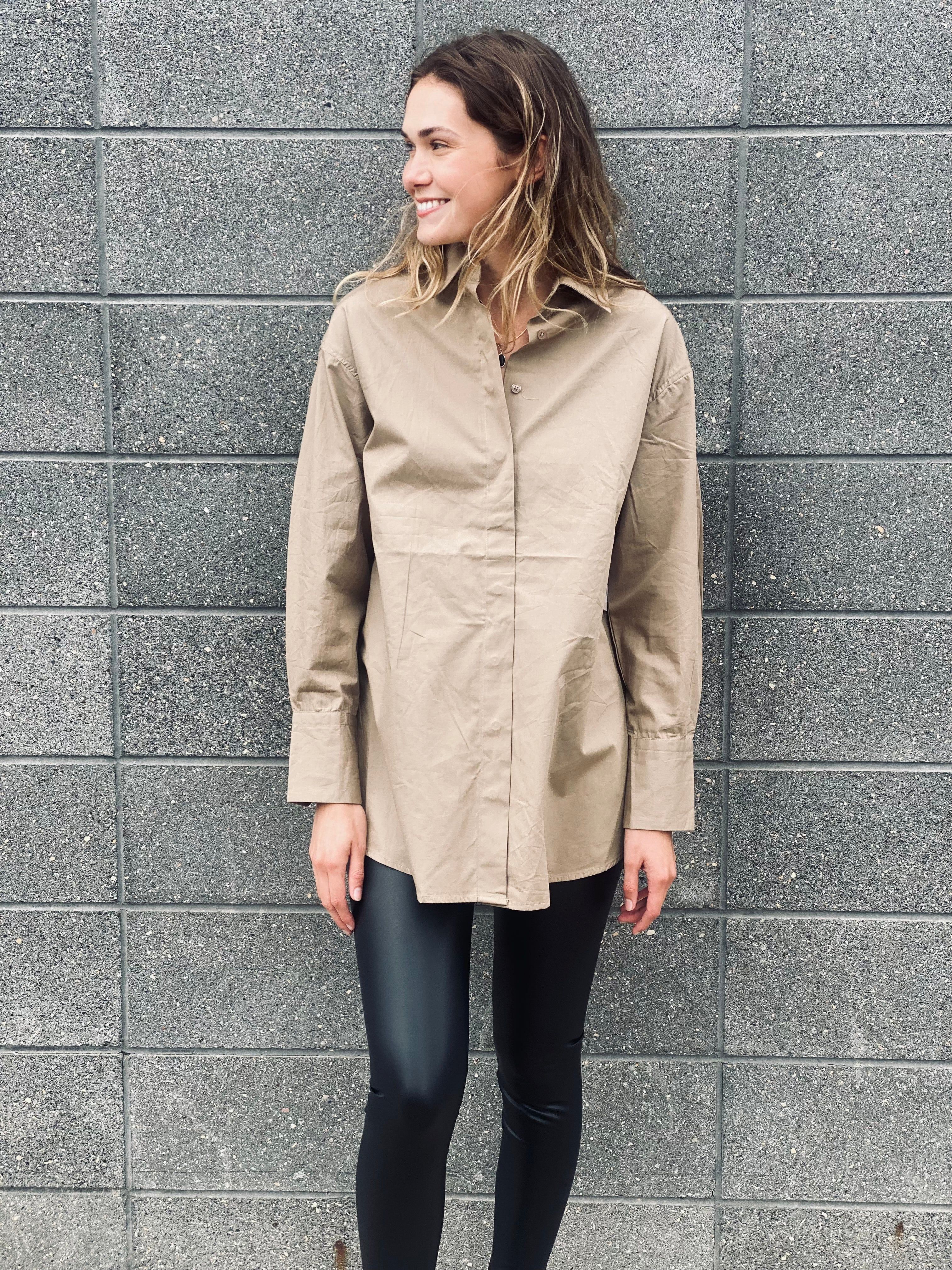 ADDISON OVERIZED POPLIN BUTTON-UP sold by Nica