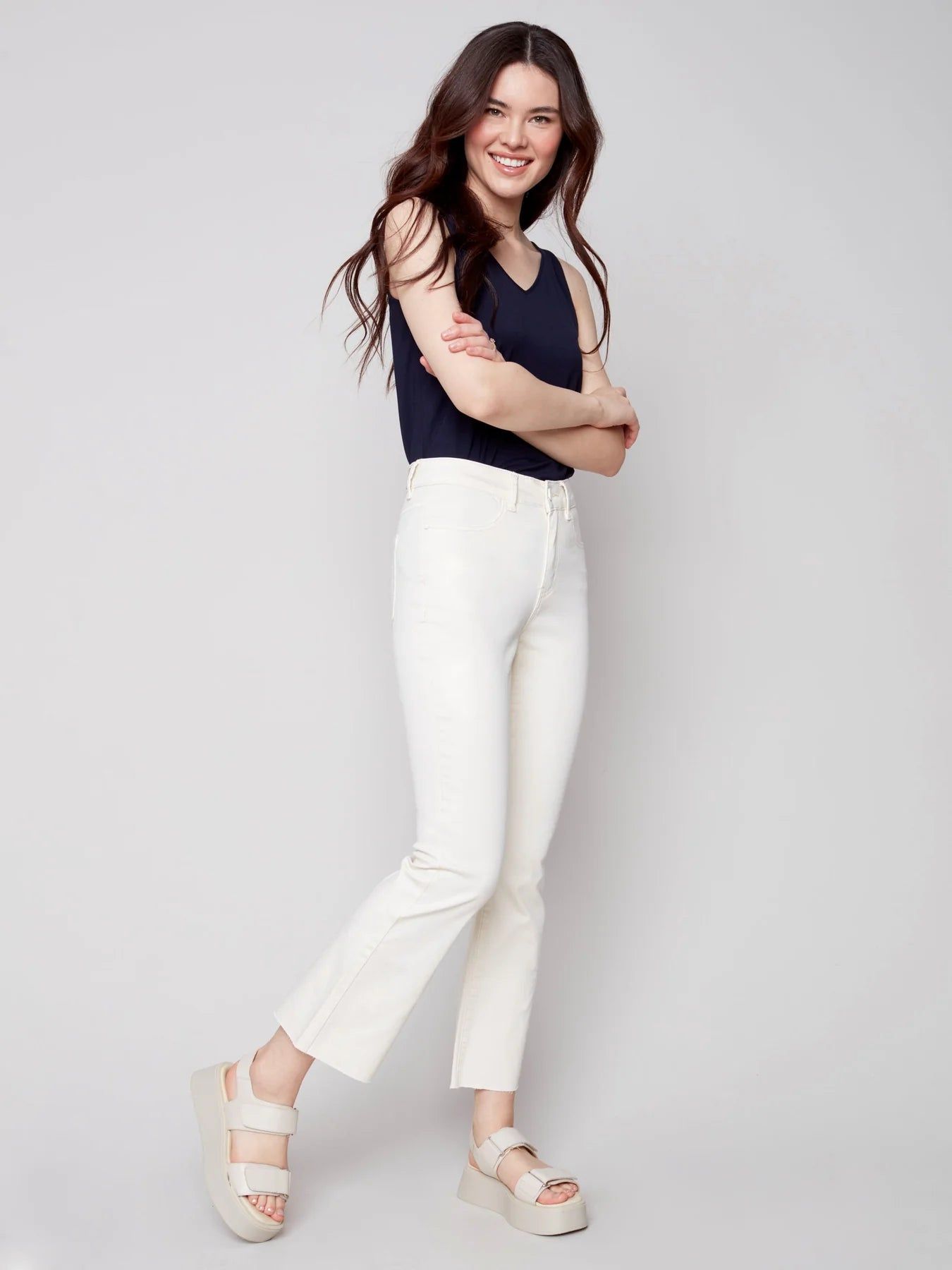 BOOTCUT TWILL PANTS WITH RAW HEM sold by Nica product image thumbnail 5