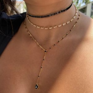 18k Gold Filled Sideways Clear Cubic Zircon Baguette Choker sold by Nica