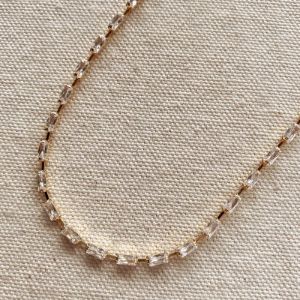 18k Gold Filled Sideways Clear Cubic Zircon Baguette Choker sold by Nica