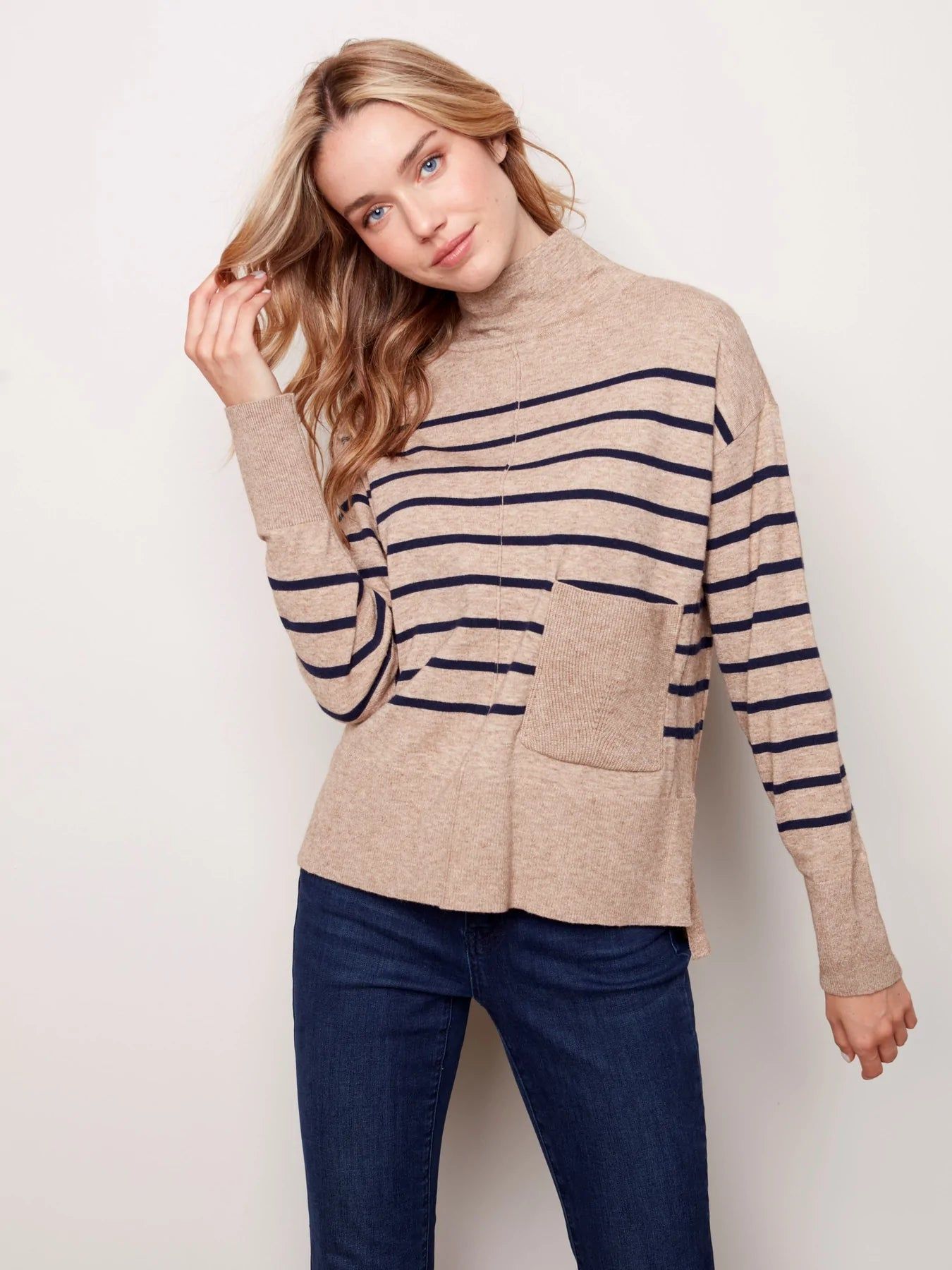 STRIPED FUNNEL NECK SWEATER sold by Nica