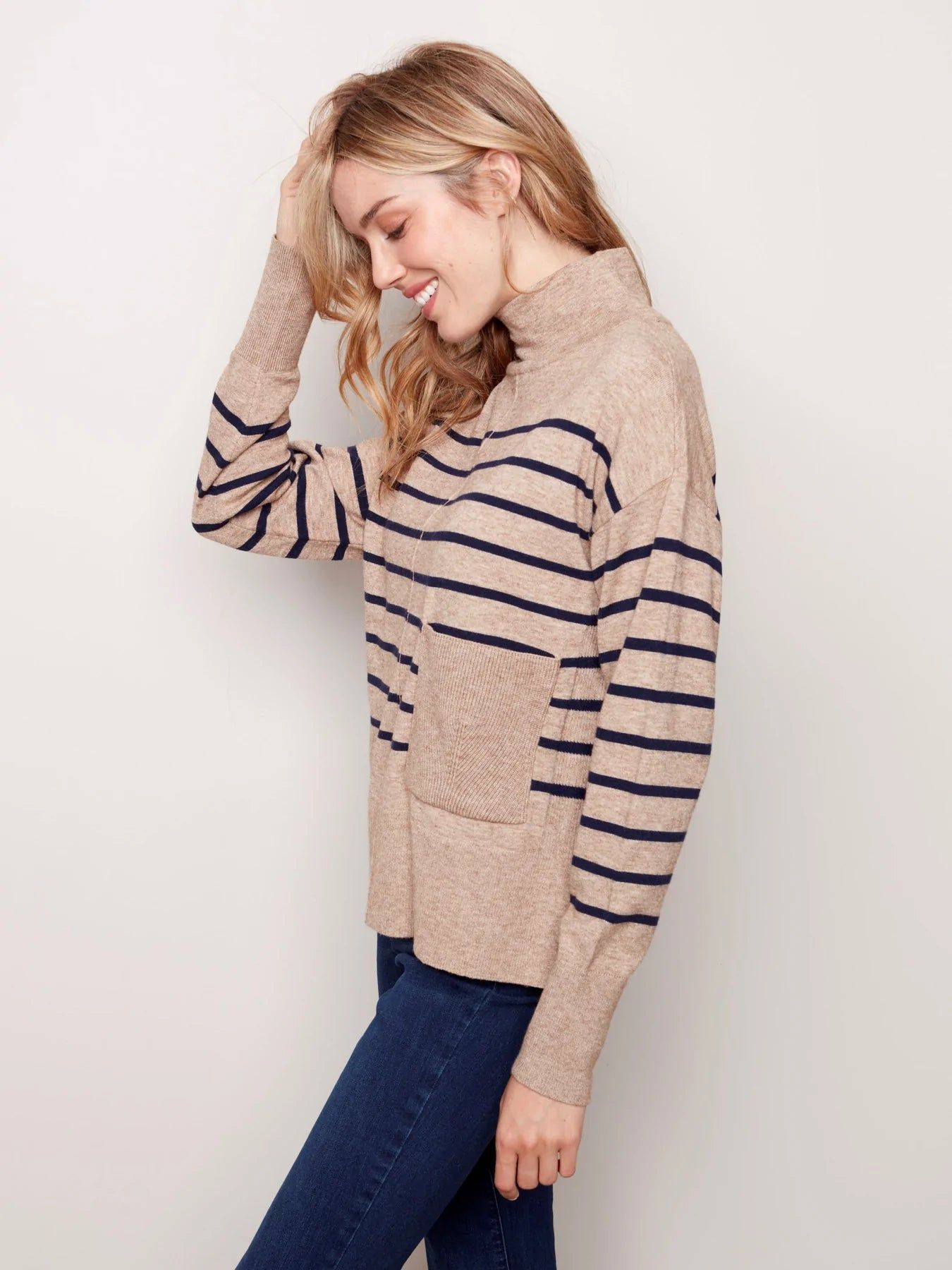 STRIPED FUNNEL NECK SWEATER sold by Nica product image thumbnail 3