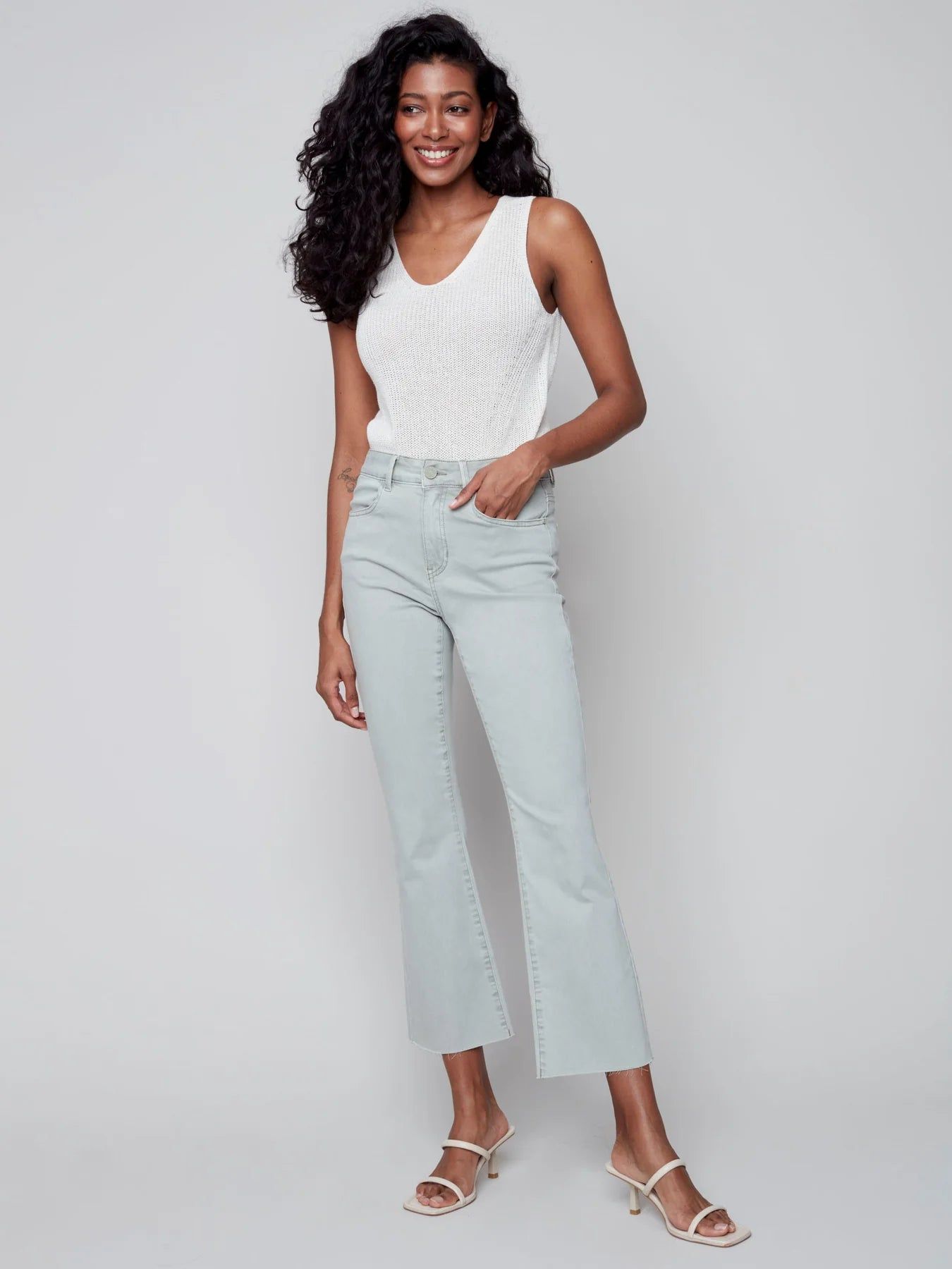 BOOTCUT TWILL PANTS WITH RAW HEM sold by Nica