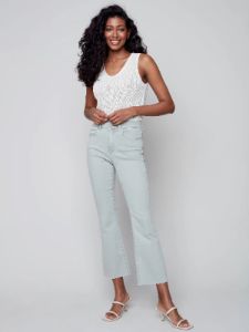 BOOTCUT TWILL PANTS WITH RAW HEM sold by Nica