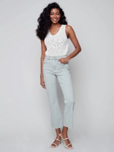 BOOTCUT TWILL PANTS WITH RAW HEM sold by Nica