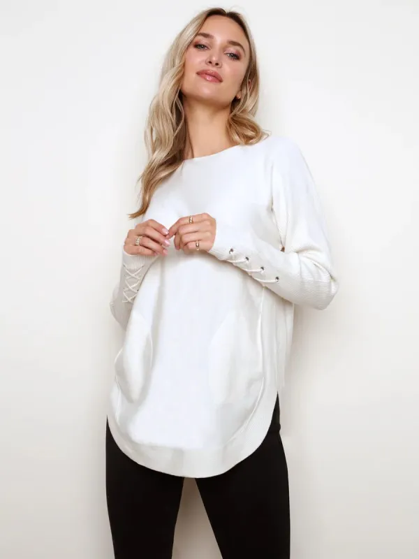 LACE-UP CUFF DETAIL SWEATER sold by Nica