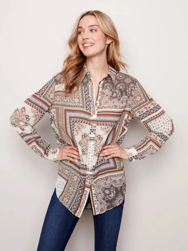 PRINTED BUTTON FRONT BLOUSE sold by Nica