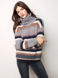 STRIPED COWL NECK SWEATER sold by Nica
