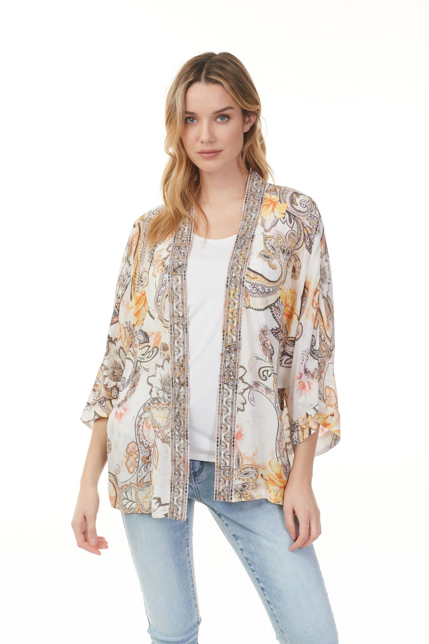 KIMONO WITH EMBROIDERED TAPE sold by Nica