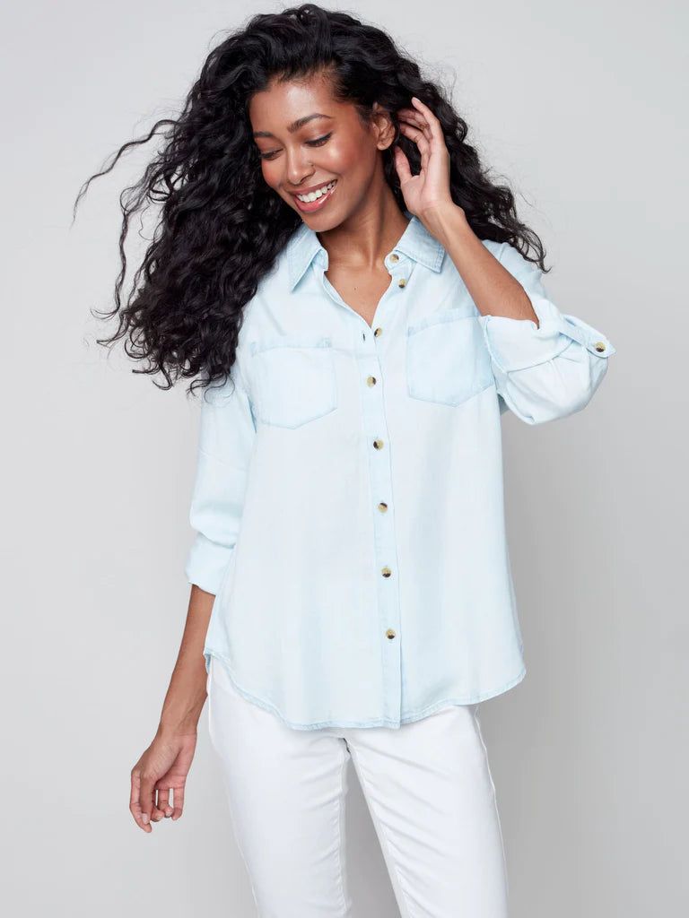 TENCEL BUTTON-DOWN SHIRT sold by Nica
