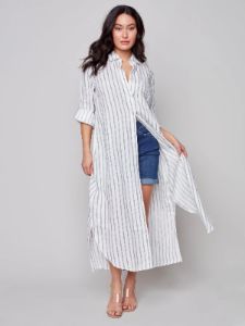 STRIPED LONG LINEN DUSTER DRESS sold by Nica