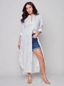 STRIPED LONG LINEN DUSTER DRESS sold by Nica