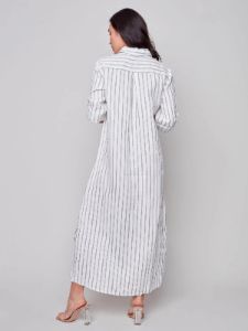 STRIPED LONG LINEN DUSTER DRESS sold by Nica