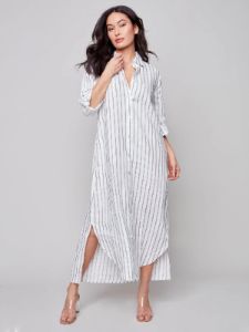 STRIPED LONG LINEN DUSTER DRESS sold by Nica