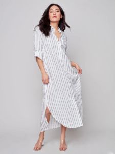 STRIPED LONG LINEN DUSTER DRESS sold by Nica