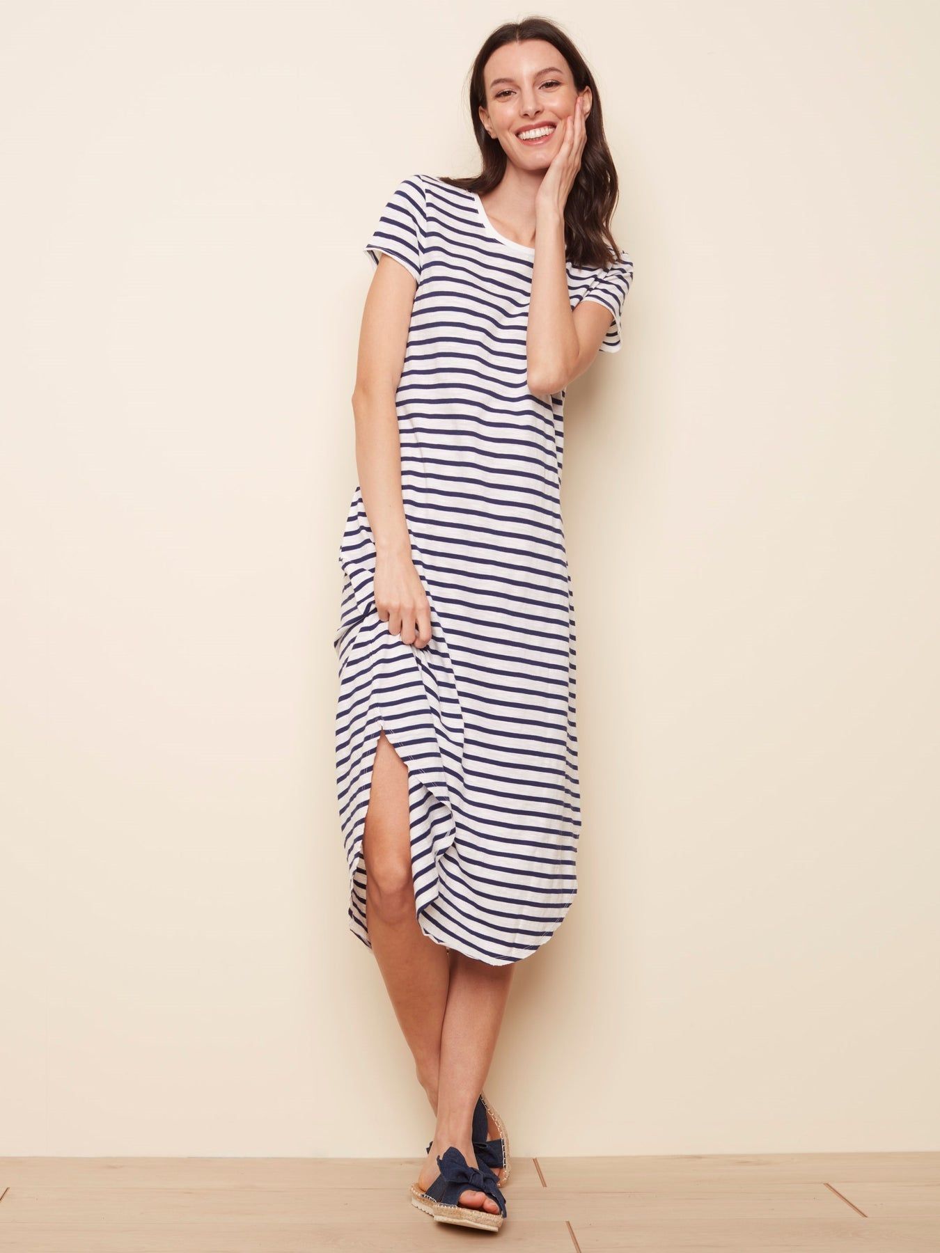 STRIPED COTTON SLUB MAXI DRESS sold by Nica