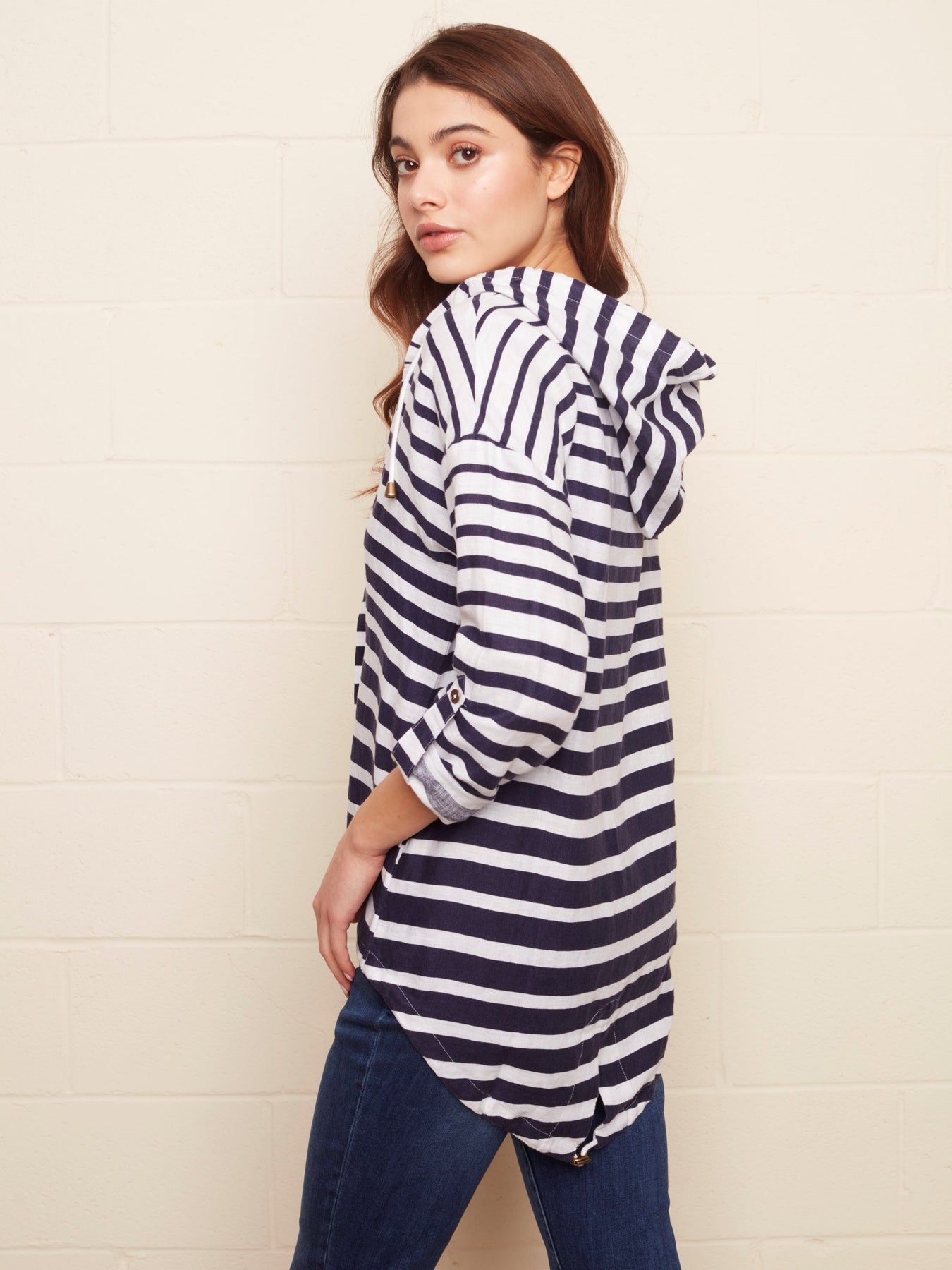 STRIPED LINEN DUSTER JACKET sold by Nica product image thumbnail 3