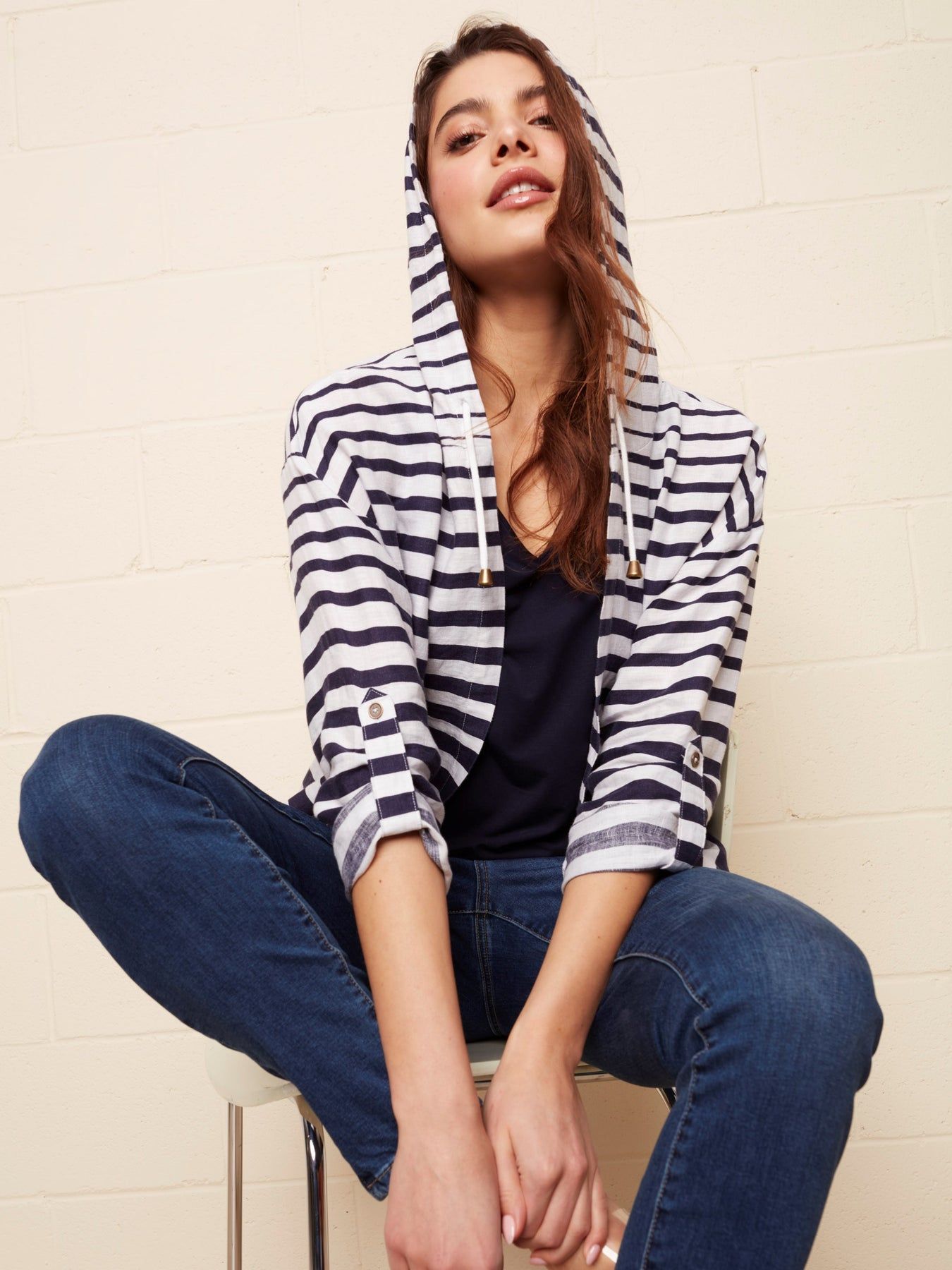 STRIPED LINEN DUSTER JACKET sold by Nica product image thumbnail 4