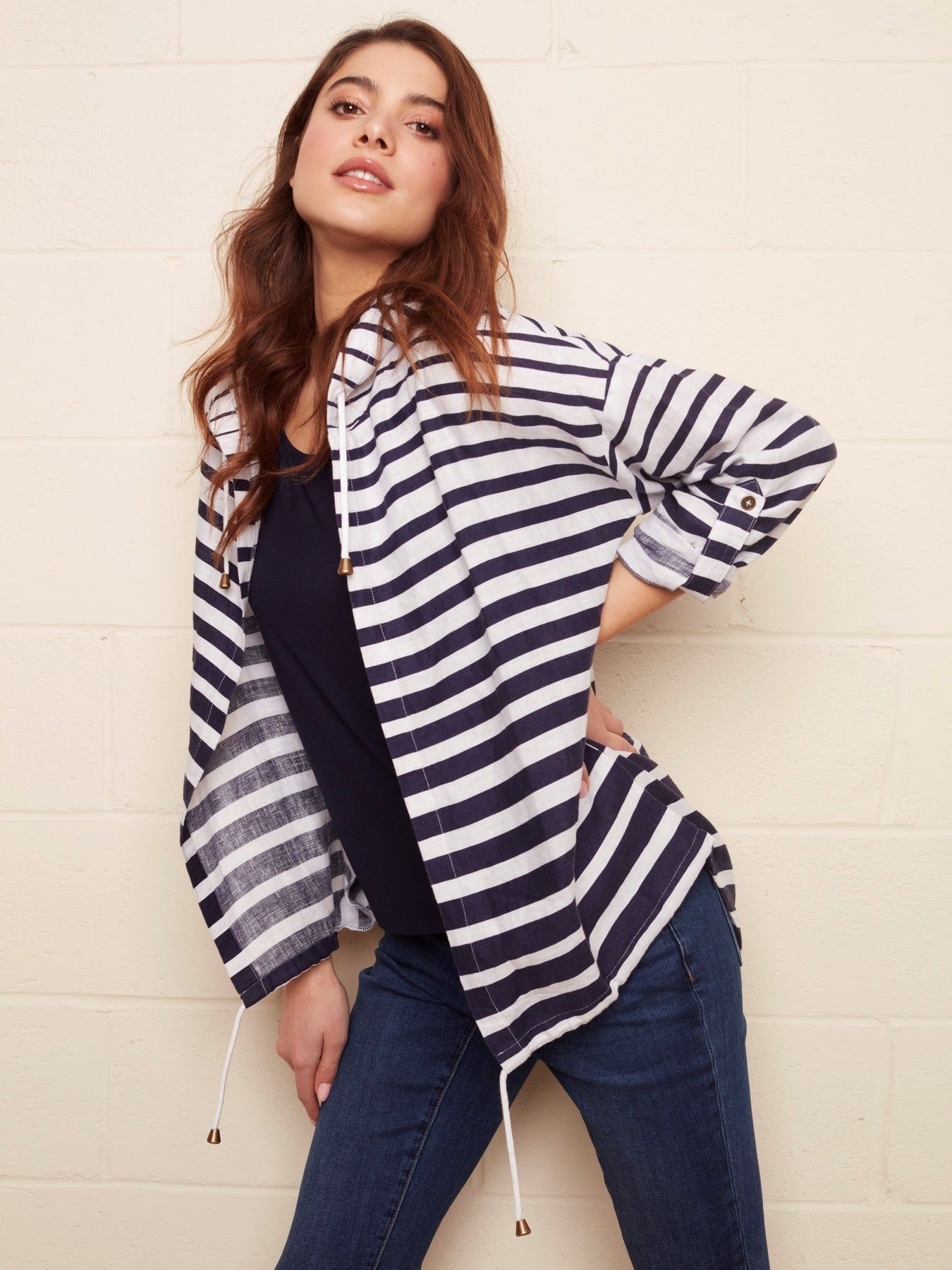 STRIPED LINEN DUSTER JACKET sold by Nica product image thumbnail 2
