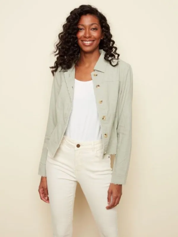 LINEN BUTTON FRONT JACKET sold by Nica