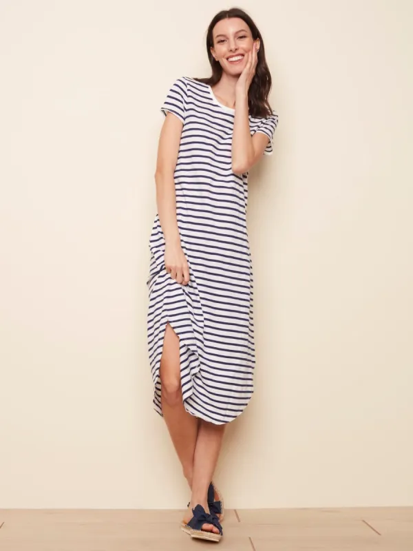 STRIPED COTTON SLUB MAXI DRESS sold by Nica