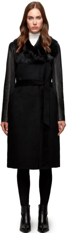 MORAY BELTED WOOL COAT WITH LEATHER SLEEVES sold by Nica