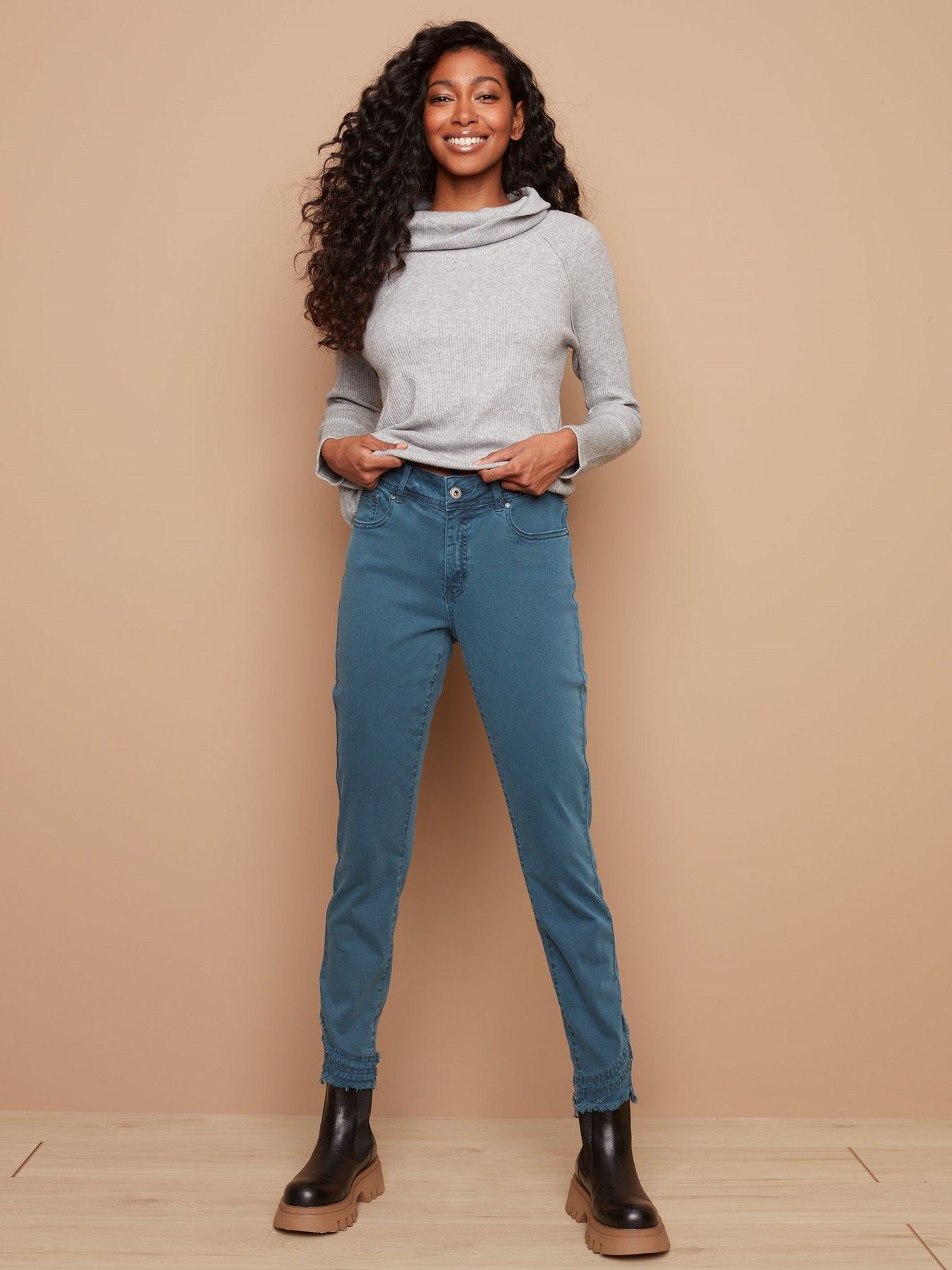 FRAYED HEM DENIM PANT sold by Nica