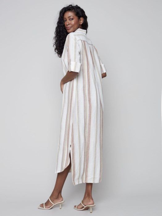 STRIPED LONG LINEN DUSTER DRESS sold by Nica product image thumbnail 4