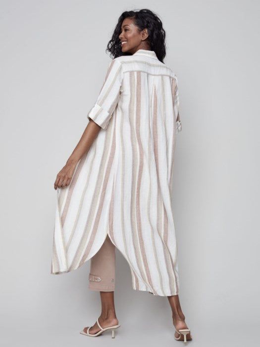 STRIPED LONG LINEN DUSTER DRESS sold by Nica product image thumbnail 5