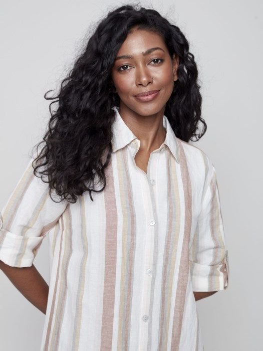 STRIPED LONG LINEN DUSTER DRESS sold by Nica product image thumbnail 6