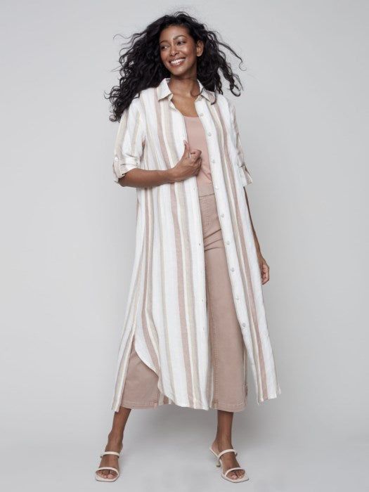 STRIPED LONG LINEN DUSTER DRESS sold by Nica product image thumbnail 3