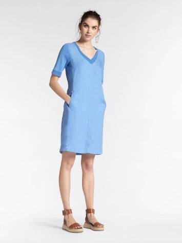 LINEN DRESS WITH MESH DETAILS sold by Nica