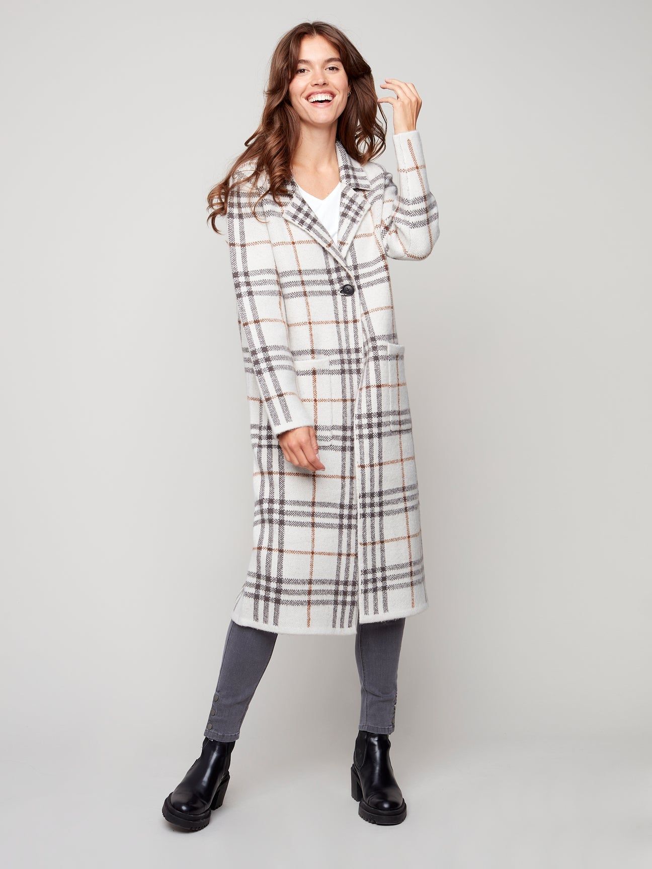 PLAID KNIT DUSTER JACKET sold by Nica