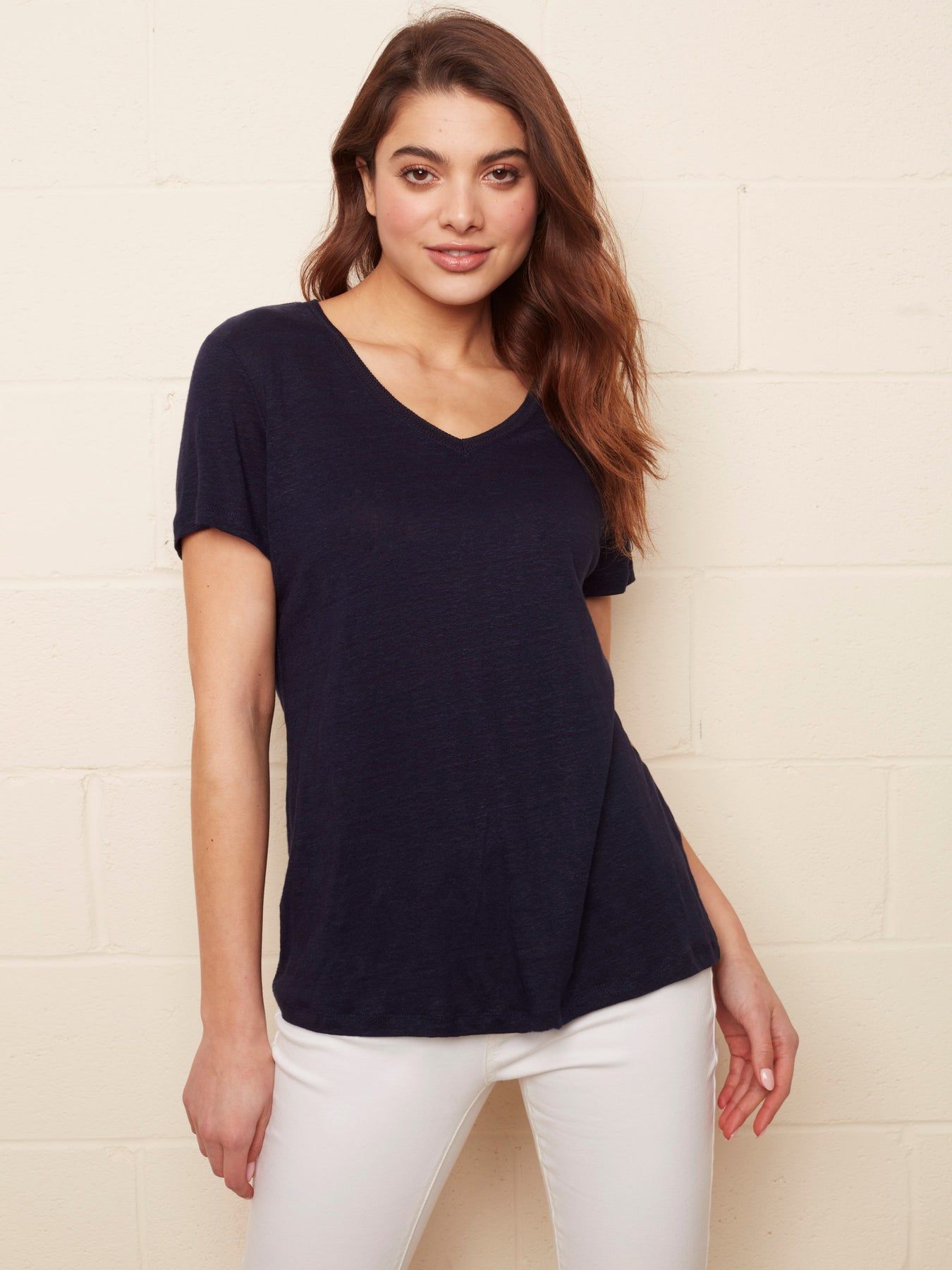 LINEN V-NECK T-SHIRT sold by Nica product image thumbnail 5